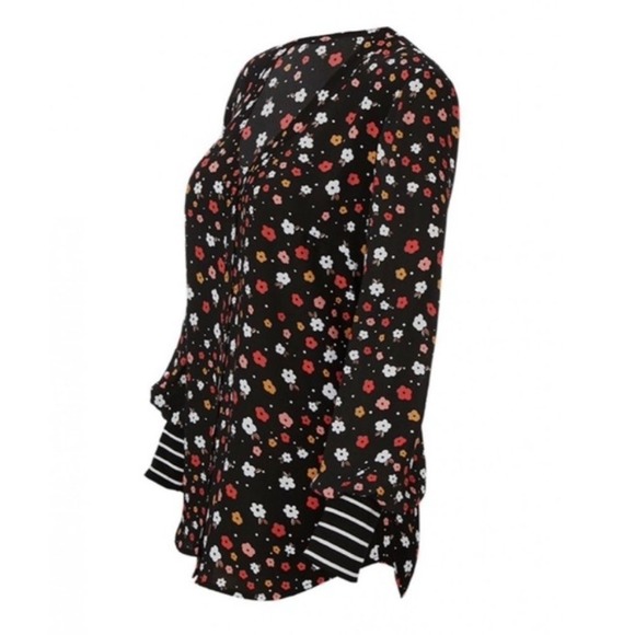 CAbi 3957 Cheerful Button Front Blouse Floral Mixed Stripe - Size L EUC - Picture 8 of 16